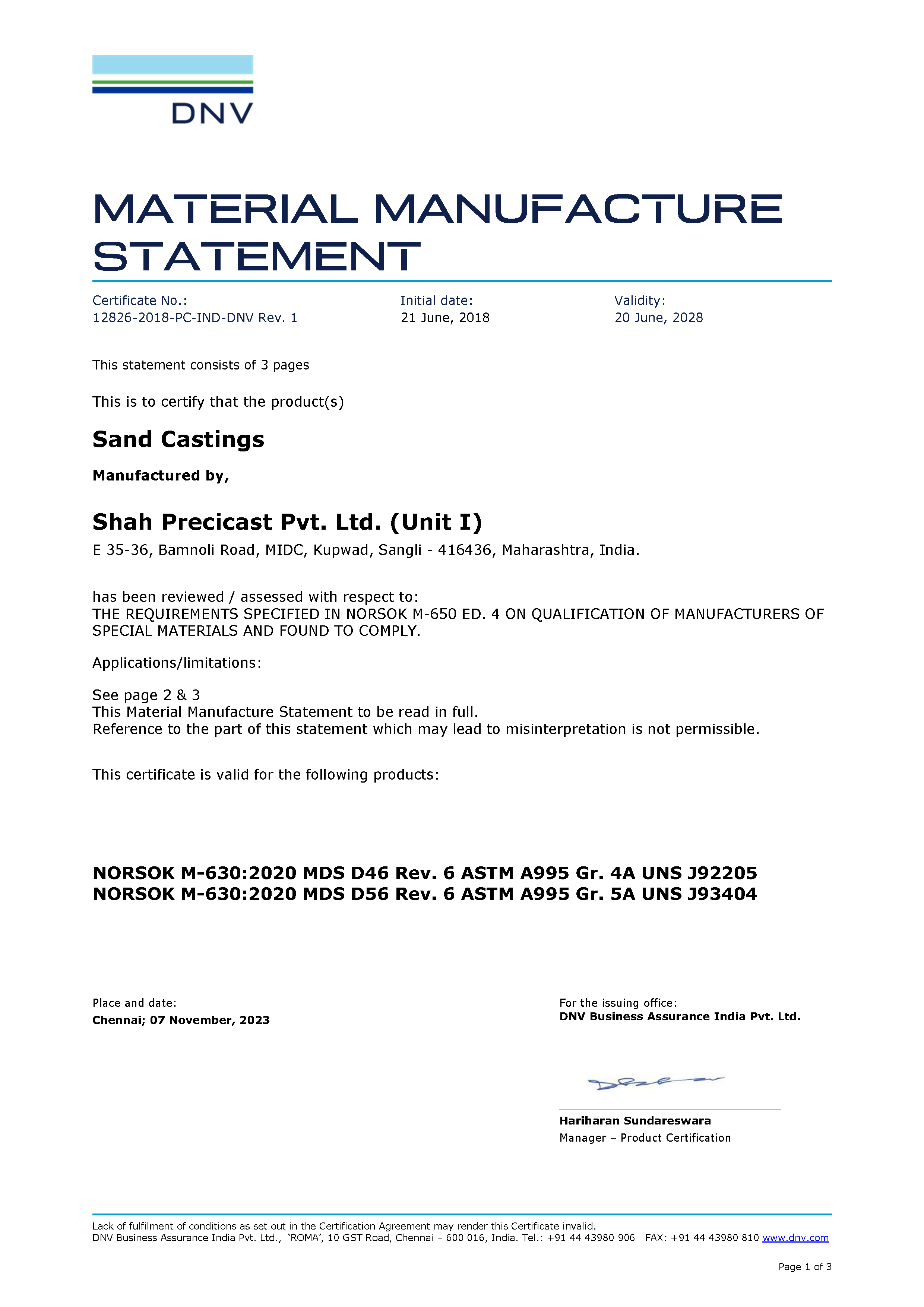 Norsok 4A & 5A Certificate